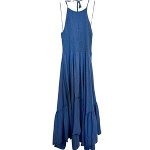 Slate & Willow Blue Smocked Bodice Maxi Dress with Tiered Hem – Size Large